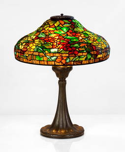 Tiffany Studios "Nasturtium" Table Lamp: Tiffany Studios "Nasturtium" Table Lamp Circa 1910. Leaded glass, patinaed bronze. Tyler Base impressed TIFFANY STUDIOS NEW YORK 368. Shade impressed TIFFANY STUDIOS NEW YORK 1533-12. Ht. 25 in. Shade