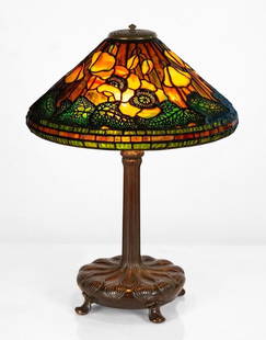 Tiffany Studios "Poppy" Table Lamp: Tiffany Studios "Poppy" Table Lamp Circa 1910. Leaded glass, patinaed bronze. Shade # 1461-13, impressed TIFFANY STUDIOS NEW YORK. Base signed Tiffany Studios 261. Ht. 23 1/2 in. Shade Dia. 16 1/2 in.