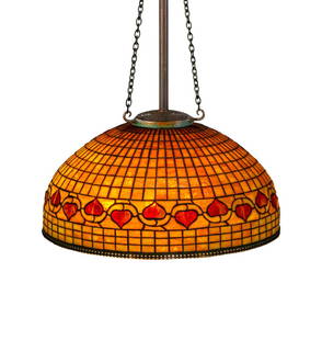 Tiffany Studios "Red Vine Border" Chandelier: Tiffany Studios "Red Vine Border" Chandelier Circa 1910. Leaded glass and patinaed bronze. Shade Dia. 20 1/2 in. Drop Ht. 4 ft. 5 in. Massachusetts Estate.