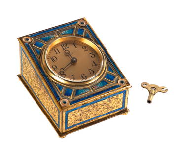Tiffany Furnaces, Art Deco Pattern Desk Clock: Tiffany Furnaces, Art Deco Pattern Desk Clock Circa 1905. Movement marked Chelsea Clock Co. Boston USA 154652. Gilt bronze impressed LOUIS C. TIFFANY FURNACES INC 376 with company monogram. Literature