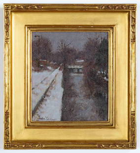 Anthony Michael Autorino (American, 1937-2015), Canal Winter Study: Anthony Michael Autorino (American, 1937-2015), Canal Winter Study Oil on board. Signed (lower left). Ht. 8 3/4 x W 7 1/2 in. Anthony Michael Autorino (American, 1937-2015) Anthony Michael Autorino wa