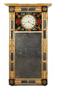 Samuel Abbott Mirror Clock: Samuel Abbott Mirror Clock Circa 1830. Gilded and decorated columns, original painted dial. 8-day time only weight driven movement. Ht. 41 x W 24 in. Thomas Grimshaw, Cheshire, CT.