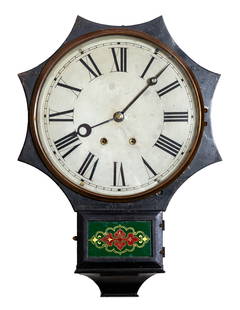 S. B. Terry Iron Front Octagonal Wall Clock: S. B. Terry Iron Front Octagonal Wall Clock Terry Clock Company Waterbury, Connecticut. Circa 1870. Iron front with original stenciling, original dial, and tablet. 8-day brass time only pin lever esca