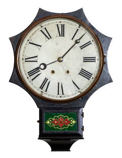 S. B. Terry Iron Front Octagonal Wall Clock: S. B. Terry Iron Front Octagonal Wall Clock Terry Clock Company Waterbury, Connecticut. Circa 1870. Iron front with original stenciling, original dial, and tablet. 8-day brass time only pin lever