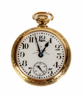 Waltham Vanguard Pocket Watch: Waltham Vanguard Pocket Watch 21 jewels. Weight: 26.8 grams Case Dia. 2 in. Thomas Grimshaw, Cheshire, CT.