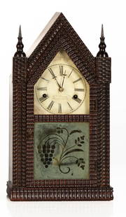 J.C. Brown Full Ripple Miniature Steeple Clock: J.C. Brown Full Ripple Miniature Steeple Clock Forestville, Connecticut. Circa 1850. Rosewood case. Original painted metal dials and tablets. 30-hour time and strike movement. Ht. 15 1/4 in.