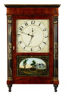 Spencer Hotchkiss & Co. Shelf Clock: Spencer Hotchkiss & Co. Shelf Clock Spencer Hotchkiss & Co. Salem Bridge, Connecticut. Circa 1835. Mahogany case with paw feet. Original glass, hands, and weight. Original dial. 8-day brass time