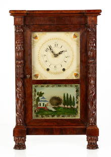 Charles Platt New York Miniature Carved Column Case Clock: Charles Platt New York Miniature Carved Column Case Clock Circa 1823. Mahogany case, 30-hour Leavenworth time and strike movement. Original dial and movement. Ht. 24 in. Collection of Dr. Stephen