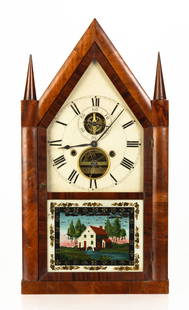Rare Silas B. Terry Balance Wheel Steeple Clock: Rare Silas B. Terry Balance Wheel Steeple Clock Terryville, Connecticut. Circa 1845. Figured mahogany case, original painted wood dial, old tablet, possibly original. 30-hour brass movement. Balance w