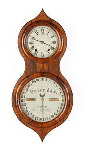 Seth Thomas Peanut Clock: Seth Thomas Peanut Clock Plymouth, Connecticut. Circa 1862. Rosewood case, nice patina and finish. Painted metal dials. 8-day time only, calendar movement. Original direction and label. Ht. 23 1/4 x