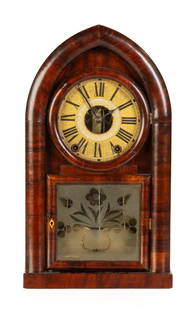 J.C. Brown Beehive Clock with Rare Double Fusee Movement: J.C. Brown Beehive Clock with Rare Double Fusee Movement Forestville, Connecticut. Circa 1840. Highly figured walnut case, painted wood dial and etched glass tablet. 8-day time and strike double