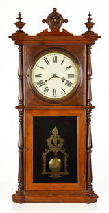 S.C. Spring and Company Shelf Clock: S.C. Spring and Company Shelf Clock S.C. Spring and Company Bristol, Connecticut. Circa 1865. Rosewood case, paper dial, original reverse painted glass. 8-day brass strap time and strike movement. Ht.