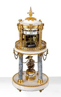 Louis XVI Ormolu & Marble Cercles Tournants Mantel Clock, Gille A Paris, ca. 1775: Louis XVI Ormolu & Marble Cercles Tournants Mantel Clock, Gille A Paris, ca. 1775 Ormolu and marble with Chinese influenced figure, porcelain chapter rings in Roman and Arabic numbers signed 'Gille A