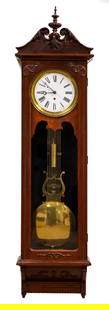 William L. Gilbert Clock Co. Jewelers Wall Regulator #20: William L. Gilbert Clock Co. Jewelers Wall Regulator #20 Circa 1910. Oak case with original dark red wash, porcelain dial with sweep second, lyre pendulym. 8-day time only movement. "WLG C Co." on cas