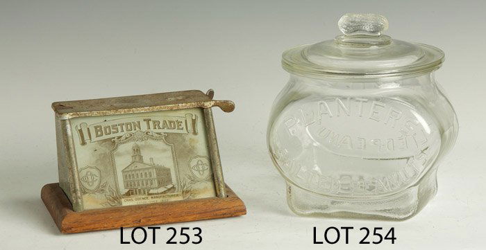 Planter's Salted Peanut Jar: Planter's Salted Peanut Jar.Made in USA. Peanut finial. Ht. 8 1/2" Property from The Strong, sold to benefit the museum's collections fund.