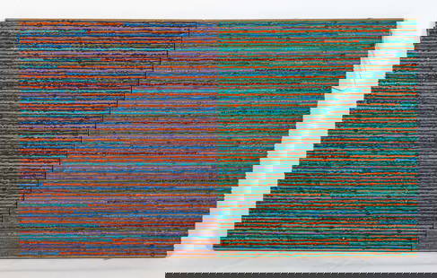 (2) Paul Sharits (American, b. 1943) "Posalo 5A" & "Posalo 5A": (2) Paul Sharits (American, b. 1943) "Posalo 5A" & "Posalo 5A" 1983. Acrylic on canvas. Signed and dated 'Sharits '83' (on reverse). Together: 30 1/2 x 50 in. Shannon's, New York. Paul Jeffrey Sharits