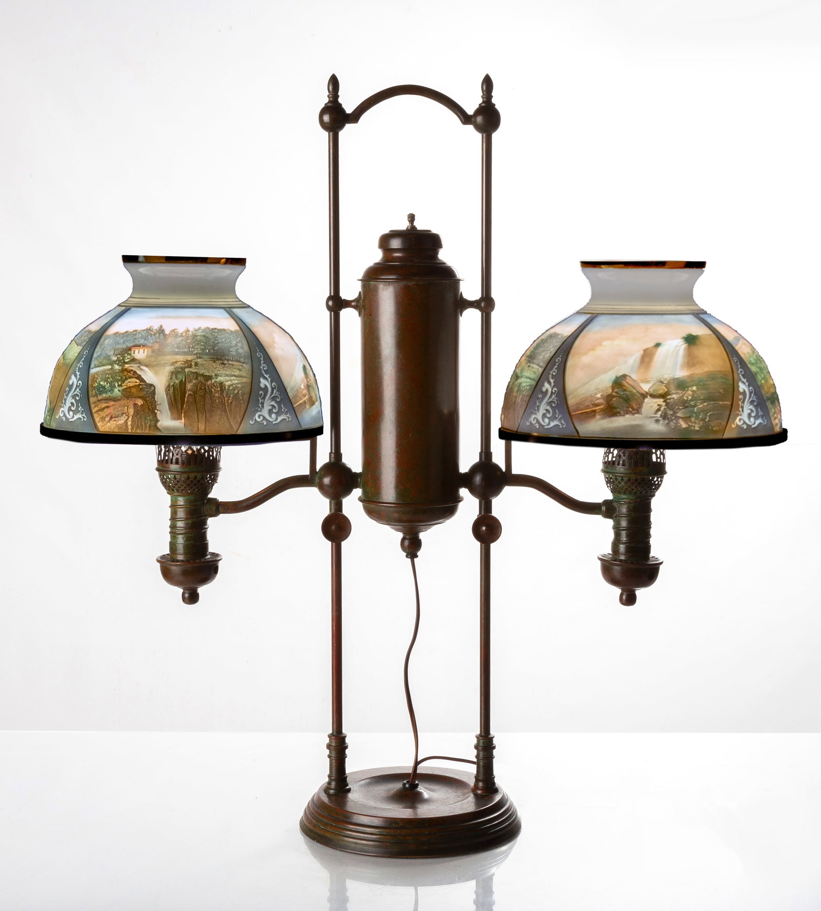 Tiffany and Co. Double Student Lamp with Lithophane Niagara Falls Shades (1 of 5)