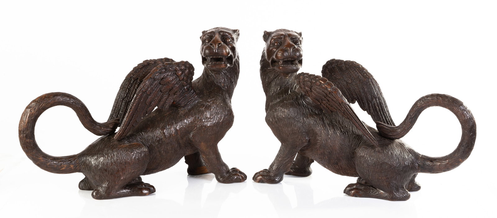 Pair of Spanish Late 19th Century Carved Wood Griffins (1 of 13)
