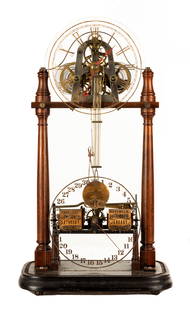 Rare Ithaca Skeleton Clock: Rare Ithaca Skeleton Clock E. N. Welch, Forestville, Connecticut. Patented 1870. Rosewood frame with painted glass plate dials and period dome. 30-day time and strike with calendar movement. A predece