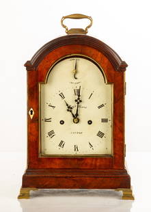 Diminutive English Bracket Clock, Nathan Harris, London: Diminutive English Bracket Clock, Nathan Harris, London Early 19th century, Nathan Harris. Banded mahogany case, double fusee, 8 day time and strike. Ht. 15 in.