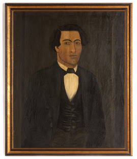 American Folk Art Portrait of a Gentleman: American Folk Art Portrait of a Gentleman Alfred, New York, dated 1846 30 x 25 in.