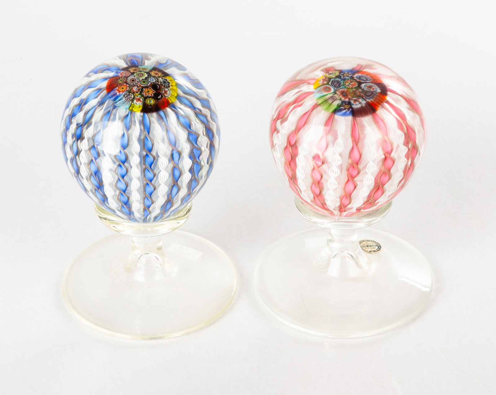Two Venetian Glass Whimseys: Two Venetian Glass Whimseys Murano, Italy, circa 1900. Blown glass with rope twist and millefiori. Ht. 6 in.