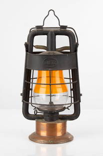 Dietz Fireman's Lantern: Dietz Fireman's Lantern Metal, colored and clear glass globe. Max Ht. 19 in. (with handle) The Collection of Mr. John Minoia, Apalachin, New York.