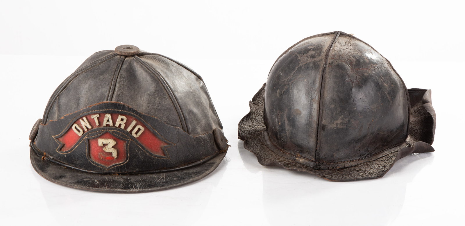 Two 19th Century Leather Fireman Helmets (1 of 2)