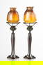 Two Tiffany Studios Blown Out Cats Paw Candlesticks
