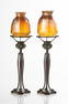 Two Tiffany Studios Blown Out Cats Paw Candlesticks