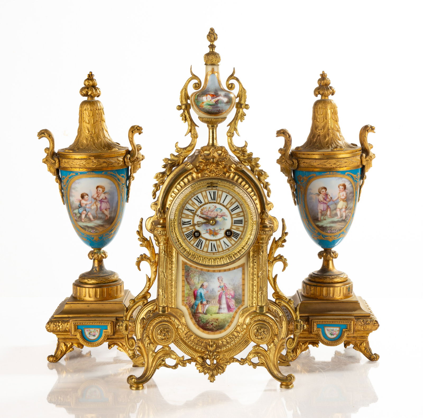 19th Century French Sevres Style Mantle Clock with  Associated Garniture (1 of 3)