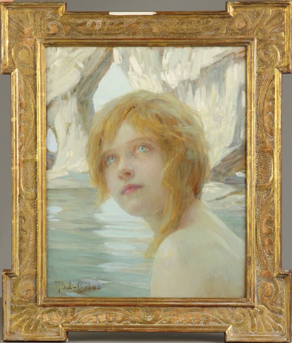 Paul Emile Chabas (French, 1869-1937) Portrait of : Paul Emile Chabas (French, 1869-1937) Portrait of a young girl. Sgn. Lower left, Paul Chabas. Oil/board. Alexander Gallery, NY, Label on reverse. 16" x 13".