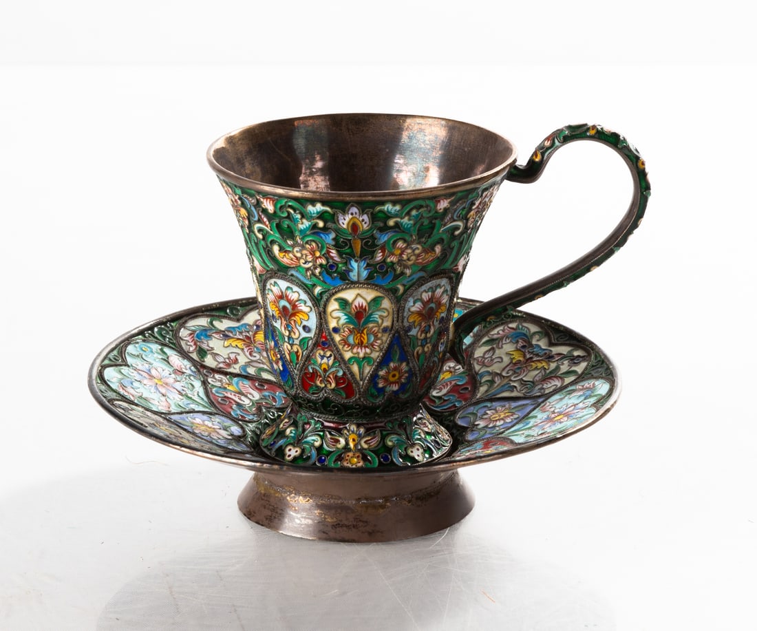Russian Silver and Enamel Cup and Saucer (1 of 9)