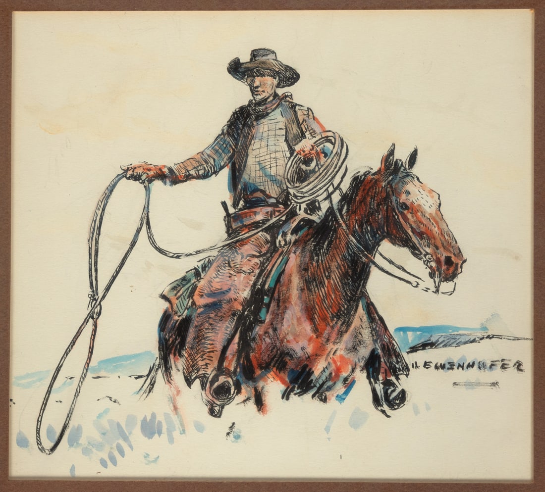 Nick Eggenhoffer (German/American, 1897-1985)  Cowboy with Lasso (1 of 3)