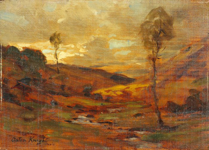 Louis Aston Knight (American, 1873-1948) "The Vale: Louis Aston Knight (American, 1873-1948) "The Vale". Sgn. Lower left, Aston Knight. Oil/wood panel. 9" x 12 3/4".Property from The Strong, sold to benefit the museum's collections fund.