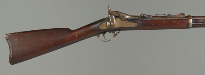 US Springfield Model 1873 Trap Door Musket: US Springfield Model 1873 Trap Door Musket. First model. Serial #40520. .45-.70 cal. Overall L 52" Barrel L 36".