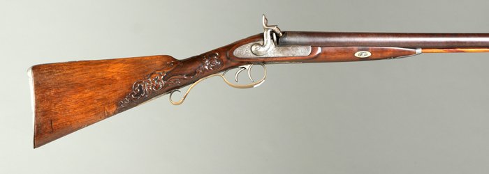 Mortimer Double Barrel Percussion Fowler: Mortimer Double Barrel Percussion Fowler. 12 gauge. Overall L 43 1/2" Barrel L 28".