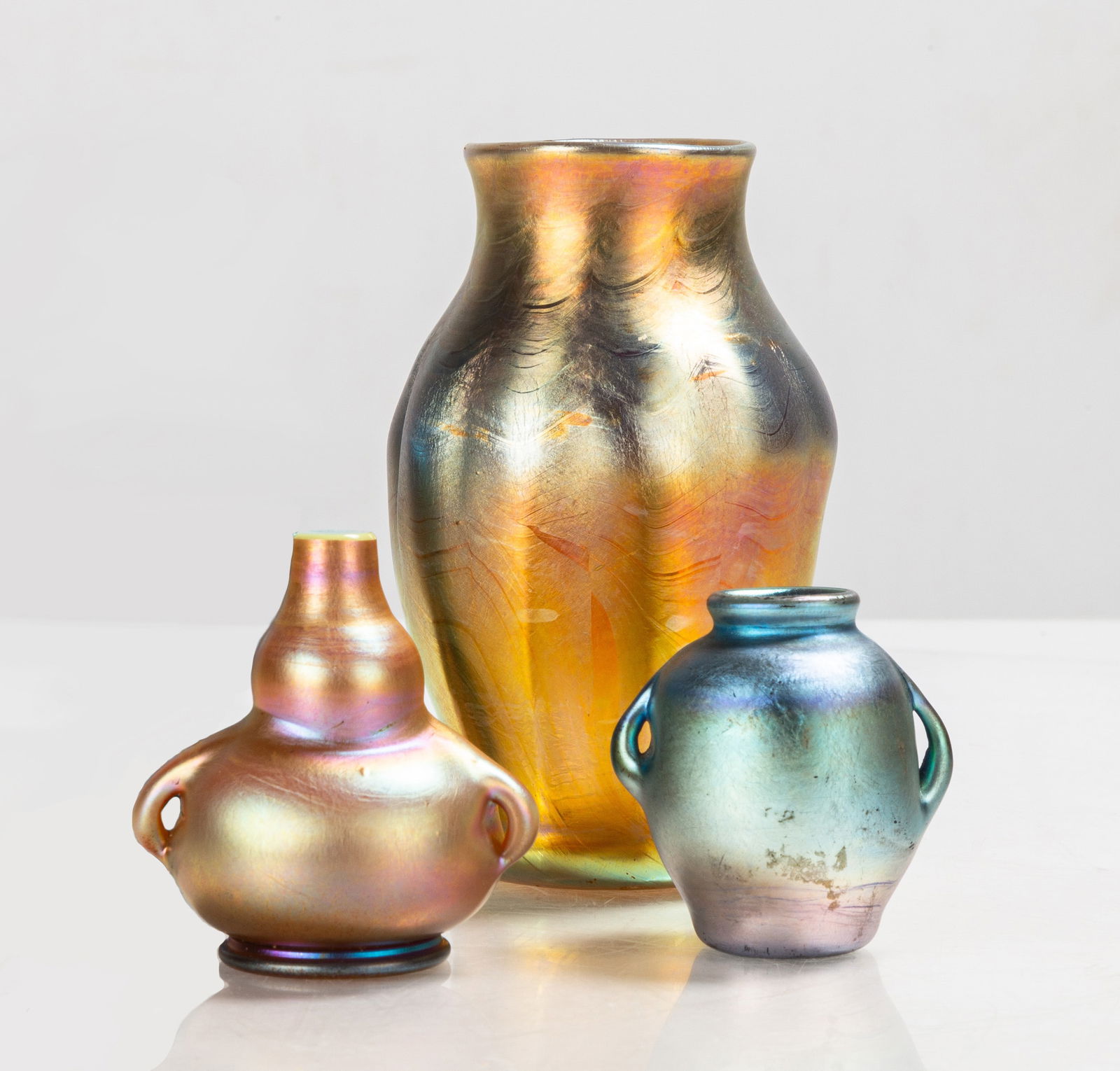 Three Tiffany Favrile Cabinet Vases (1 of 1)