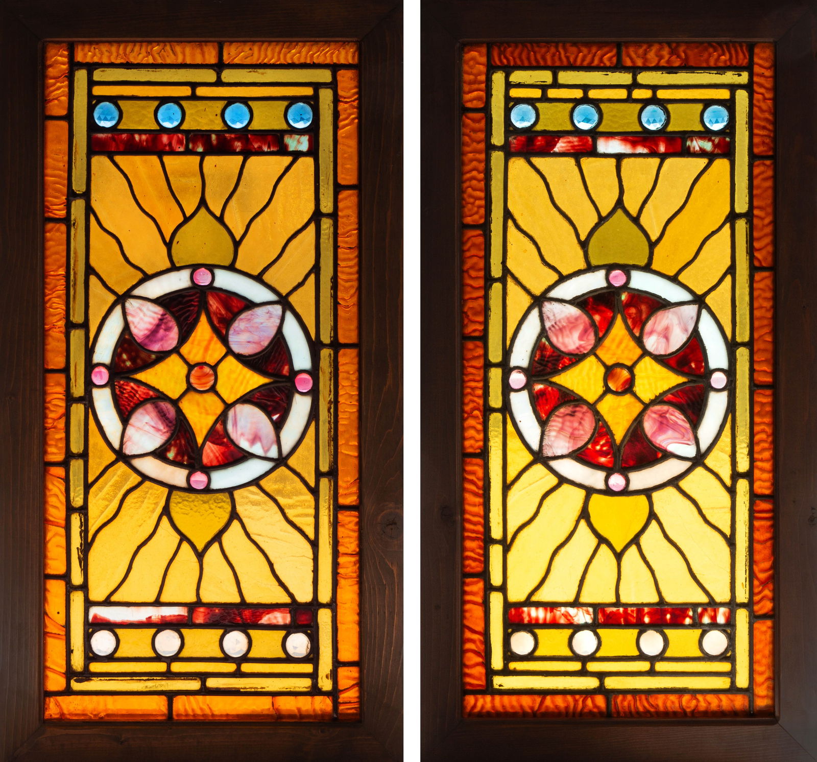 Pair of Medallion Leaded Glass Windows (1 of 5)