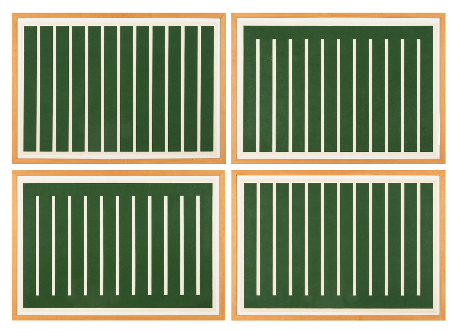 Four Donald Judd (American, 1928-1994) Untitled [Earth Green Vertical], 1991: Four Donald Judd (American, 1928-1994) Untitled [Earth Green Vertical], 1991 Four woodcuts printed in oxide of chromium on Mitsumata Japanese laid paper. Edition 5 of 25. 26 1/2 x 38 1/2 in. Provenanc
