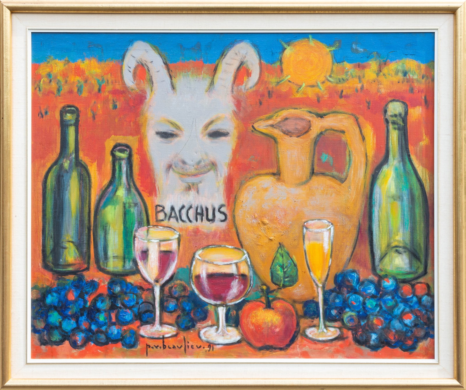 Paul-Vanier Beaulieu (Canadian, 1910-1996) "Bacchus": Paul-Vanier Beaulieu (Canadian, 1910-1996) "Bacchus" Oil on canvas. Signed (lower center). 26 x 32 in. Provenance: The estate of David Beaty, Warren, Pennsylvania.