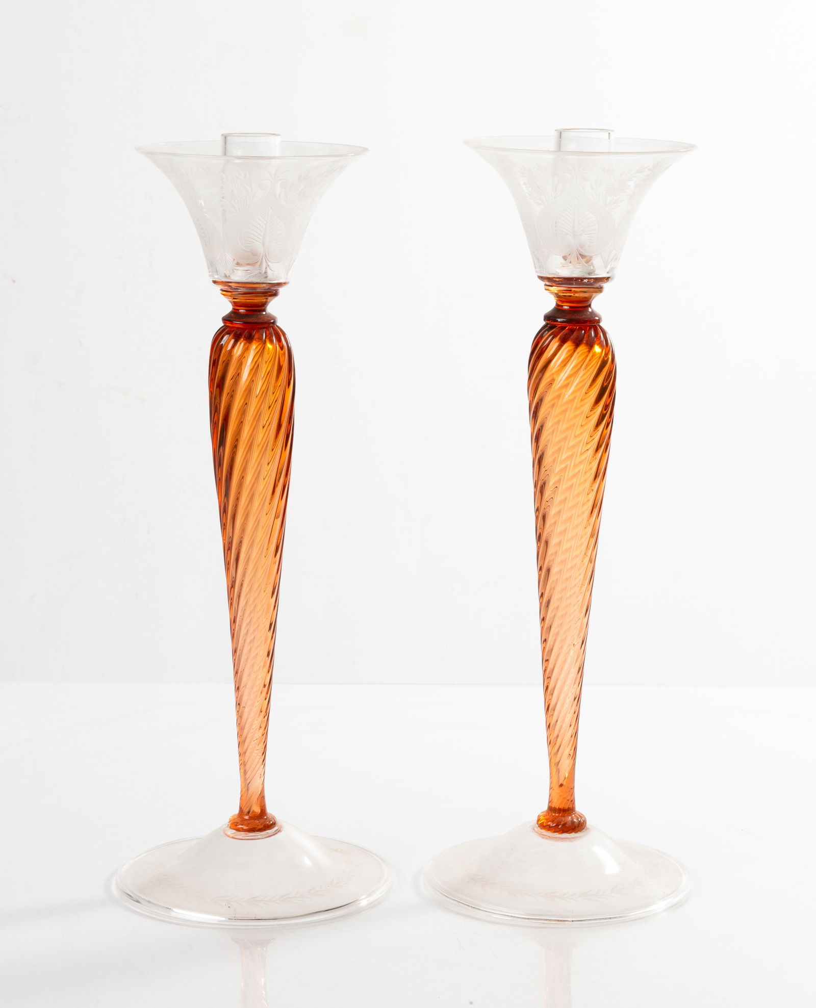 Pair of Frederick Carder (American, 1863-1963) Steuben Candlesticks (1 of 2)