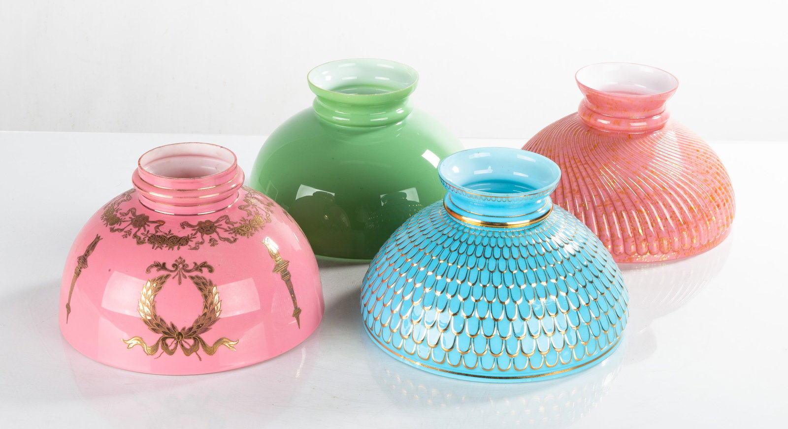 Four Period Cased Glass Student Lamp Shades (1 of 1)