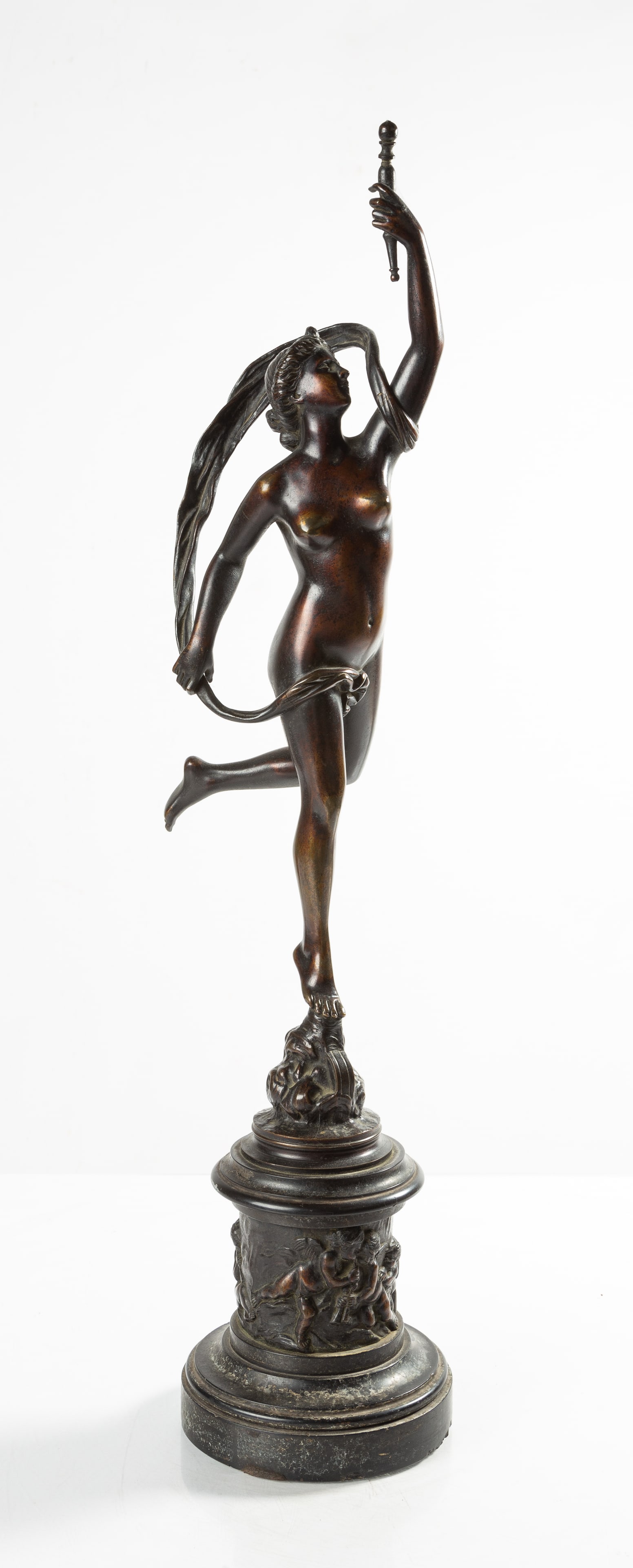 Grand Tour Bronze of Fortuna: Grand Tour Bronze of Fortuna 19th century. patinaed bronze and marble. Ht. 27 in.