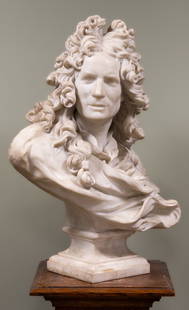 Bust of Corneille Van Cleve, After Jean-Jacques Caffieri: Bust of Corneille Van Cleve, After Jean-Jacques Caffieri France, 19th century. Carved marble. Ht. 28 1/4 in.
