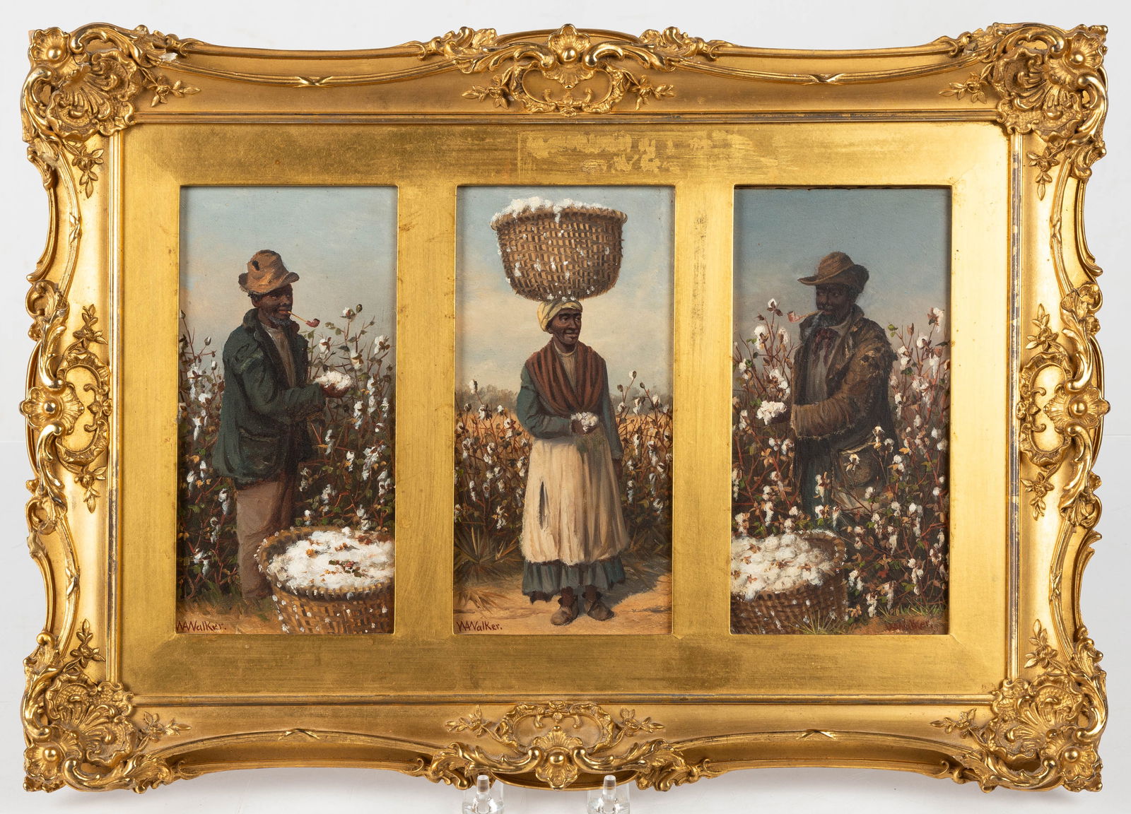 Unusual William Aiken Walker (American, 1838-1921) Cotton Pickers Triptych (1 of 5)
