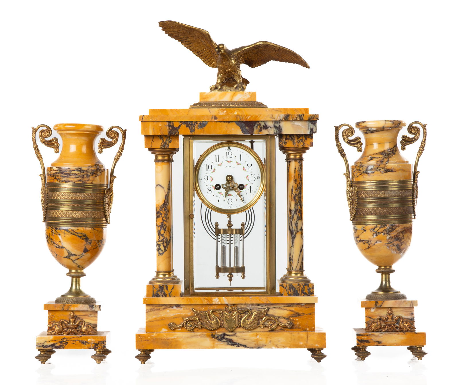 Three-Piece French Empire Mantle Clock & Garniture (1 of 3)