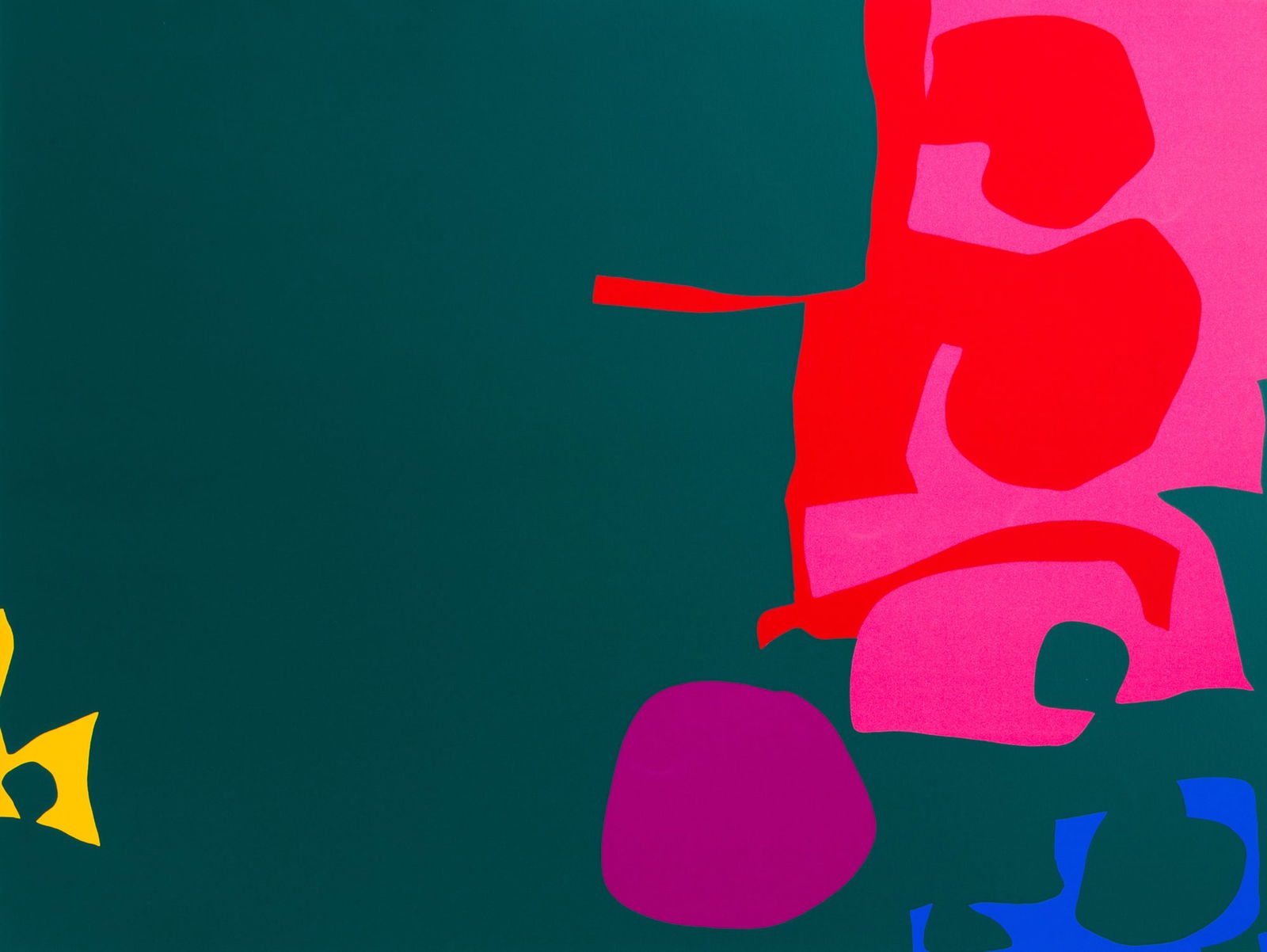Patrick Heron (British, 1920-1999) "Interlocking Scarlet and Pink in Deep Green": Patrick Heron (British, 1920-1999) "Interlocking Scarlet and Pink in Deep Green" Screenprint, circa 1970. Pencil signed and numbered '85/100'. 27 3/4 x 40 in. Property of The Everson Museum, sold to b