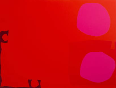 Patrick Heron (British, 1920-1999) "Two Magenta Discs in Red": Patrick Heron (British, 1920-1999) "Two Magenta Discs in Red" Screenprint, circa 1970. Pencil signed and numbered '66/100'. 28 x 39 3/4 in Property of The Everson Museum, sold to benefit the museum's