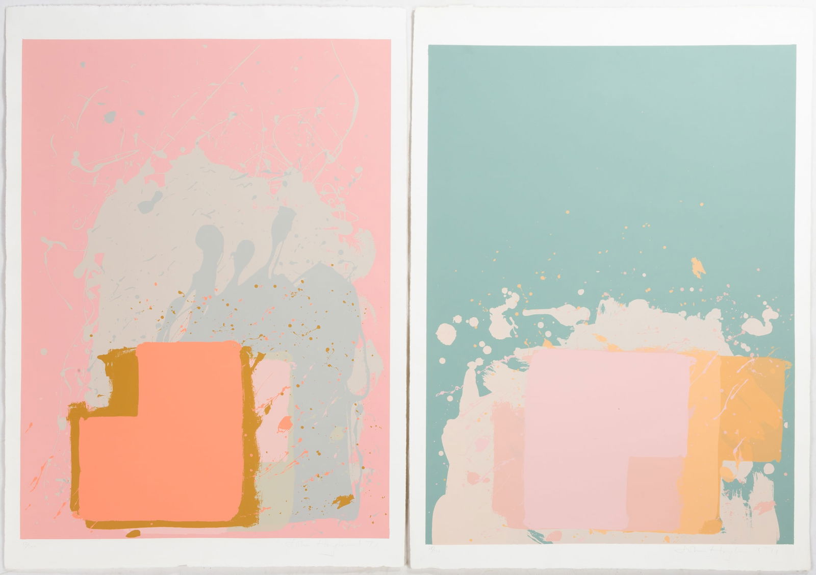 Two John Hoyland (British, 1934-2011) Works: Two John Hoyland (British, 1934-2011) Works Screenprints, pencil signed and numbered. "The New York Suite: Red Block on Pink" - 1971. Edition '12/100'. 40 1/4 x 28 1/4 in. "The New York Suite: Green,